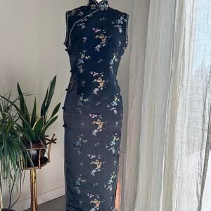Vintage Black Floral Midi Dress